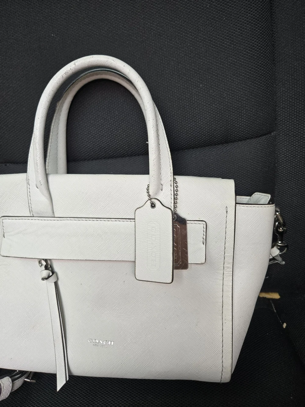 Coach White Leather Satchel with Silver Hardware